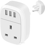 UK to US Adaptor Plug, USA Travel Adapter with 3 USB Ports, American Thailand 4