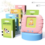 HOMESTEC Cartes éducatives Sonore pour Enfant de 2+ Ans, Jeux Montessori, Vocabulaire pour Apprendre Le français (224 Mots), Premiers Mots de bébé, Cadeau Enfant Dès 18 Mois (Rose)