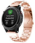 Urrem til Garmin Fenix 5X/6X/7X - Rustfrit stål - 26 mm - Rose