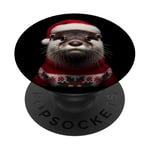 Loutre avec bonnet de Père Noël mignon gardien de zoo PopSockets PopGrip Adhésif