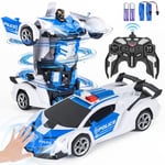 Highttoy Voiture Télécommandé Robot Enfant, Voiture de Police Télécommande avec Détection Geste, Lumières et Son 2.4GHz Rotation à 360° Voiture Transformable Robot Jouet Enfant 3-12 Ans Cadeau Blanc