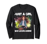 Just a Girl Who Loves Anime Woman on Bike Otaku Nerd Gifts Long Sleeve T-Shirt