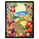 Apple Tree Orchard Fields In Summer Folk Art Landscape Watercolour Painting Art Print Framed Poster Wall Decor 12x16 inch