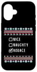 iPhone 16 Nice, Naughty, Horace Christmas Ugly Sweater Style Case