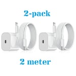 2-pack - iPhone-laddare Snabbladdare - Adapter + Kabel 20W USB-C 2m