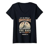 Womens Let Us Run With Endurance The Race Marathon Running V-Neck T-Shirt