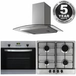 SIA 60cm Single Electric Oven, 4 Burner Gas Hob & Curved Glass Cooker Hood Fan