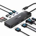 Lemorele Docking Station d'accueil USB C, Adaptateur Hub USB C 10 en 1 vers Double HDMI 4K, VGA, USB 3.0, 2 USB 2.0, 100W PD, SD/TF, AUX 3,5 mm pour MacBook Pro/HP/Dell/Lenovo/Acer et Plus