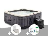 Kit spa gonflable Intex PureSpa Ardoise carré Bulles 4 places + Porte-verre + Kit traitement brome