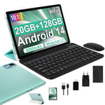 Tablette 10 Pouces Tablette Android 14 tablette tactile 20GO RAM + 128GO ROM (1tb TF) Widevine L1/ 5GWiFi 6/ Bluetooth 5.0/Octa-Core Tablette avec Clavier et Souris + Assurance écran d'un an-Vert ﻿