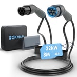 bokman Type 2 Câble de Recharge Voiture Electrique PHEV, Mode 3 / 32A / 22kW / Triphasé / 8 mètres, Câble de Charge Rapide Hybride Plug-in de Voiture de véhicule électrique de Type 2 de Type 2