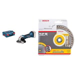 Bosch Professional GWS 18-125 V - LI Angle Grinder (without Battery and Charger), L - Boxx + 1x Diamond Cutting Disc 'Standard for Universal' (Concrete, Stone, Tile, Ø 125 x 22.23 mm, Accessories)