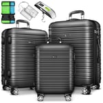 tillvex® Set de Valise de Voyage 3 Tailles avec pèse-Bagages, Sangles de Valise & étiquette de Bagage | Coque Rigide 4 roulettes | Valise à roulettes avec Serrure TSA | Trolley Set de Bagages M L XL