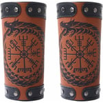 Handgjorda fullnarvsläderhållare, Viking Rune Compass Bracers, Medeltida Bracer Läderhandskebrännare, Läderbrännare Arm Cuff Armor, , brun 2 st