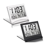 2 Pcs Digital Travel Alarm Clock Foldable LCD Clock with Calendar5895