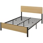 HOMCOM Cadre de lit Double en Acier avec Ressorts et tête de lit Compatible avec Un Matelas de 140 x 190 cm Effet Bois foncé