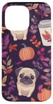 Coque pour iPhone 14 Pro Max Carlin floral violet avec feuilles d'automne et latte à la citrouille et aux épices