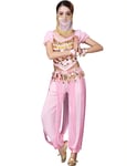 Astage Belly Dance Halloween Costume Top Pants Veil Bracelets Headdress Sets Pink