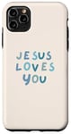 Coque pour iPhone 11 Pro Max Jésus t'aime, jolie foi chrétienne bleue sur fond beige