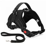 Musonic No Pull Dog Harness Breathable Adjustable Comfort Free Lead Included for Small Medium Large Dog Best for Training Walking M Black