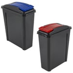 2 x 25L Slimline Recycle Recycling Bin Slim Kitchen Trash Waste Bins Blue + Red