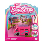 Barbie Mini poupée BarbieLand et véhicule Jouet, poupée de 1,5 Pouce et Camping-Car de rêve avec Portes fonctionnelles et Piscine à Couleur Changeante, HYF39