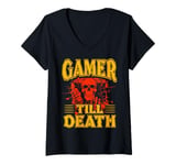 Womens Funny Gamer till death Skeleton Hand Anatomy Humor V-Neck T-Shirt