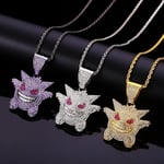 pcs unisex halsband med kristaller studded Gengar hänge pläterad rostfritt stål kedja