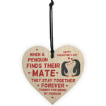 Valentines Day Gift For Him Her Girlfriend Boyfriend Wife Wood Heart Penguin