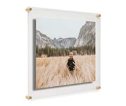 Cool Modern Frames 16x20 Clear Double Panel Floating Acrylic Picture Frame Display with Gold Hardware for Displaying Art and Photos on Wall