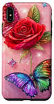 Coque pour iPhone XS Max Adorable rose rouge et papillon avec étoiles et papillons roses