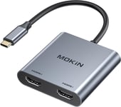 USB C to Dual HDMI Adapter, 2 in 1 USB C Dual HDMI Monitor Adapter 4K@60Hz,Usb C