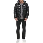 Tommy Hilfiger Men's Classic Hooded Puffer Jacket Down Alternative Outerwear Coat, Pearlized Black, XL
