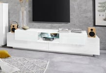 Dmora - TV stand Vincenzo, Low sideboard for living room with 2 doors, TV stand base, 100% Made in Italy, cm 220x40h51, Glossy and matt white