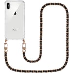 Pnakqil Collier Coque pour iPhone XS/X avec Cordon, Silicone Transparent Housse avec Chaîne Lanière en Corde Étui pour iPhone XS 5.8 Pouces, Noir Métal Lanyard