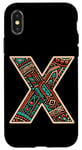 Coque pour iPhone X/XS Lettre initiale du nom de l'alphabet X dans le style ethnique artistique