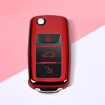 Car Key Cover New TPU car key case for VW Golf Bora Jetta POLO GOLF Passat Skoda octevia A5 Fabia seat Leon car key chain A-red