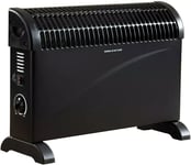 Electric 2000W Black Portable Convector Heater With Thermostat 3 Heat Settings