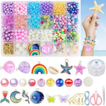 Hengxinchen 969 Perles Enfant Kit de Fabrication de Bracelets,Perles pour Bracelet,avec 2 Rouleaux de Corde Elastique de 0,8 mm,pour Fille de 5 à 12 Ans Cadeaux de Noël,Anniversaire