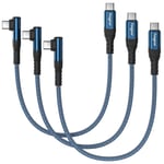 Lot de 3 câbles USB C vers USB C,0,3 m,60 W de type C vers type C,angle droit de 90 degrés,charge rapide PD compatible avec Galaxy S22,S21,S20,Mac-Book,i-Pad Pro i-Pad Air (bleu)