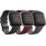 Pack 3 Straps Compatible with Fitbit Versa 2 Staps/Fitbit Versa Lite Strap/Fitbit Versa Strap for Women Men, Silicone Sport Classic Replacement Compatible with Fitbit Versa 2 (S, Black/Gray/Red)