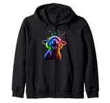 Retro Musical Lamb Rainbow Singing Bright Headphones Music Zip Hoodie