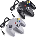 2x Manette De Jeu 64 N64 Usb Classique Gamepad Joystick Pour Windows Pc Mac (Noir/Gris 2 Pack)