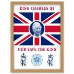 King Charles III Coronation God Save the King Union Jack Crest and Emblem Artwork Framed Wall Art Print A4