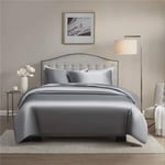 Chanyuan Super King Size 3 Piece Satin Duvet Cover Set Bedding Sets Luxury Rich Silk Silky Super Soft Solid Color Reversible Stain-Resistant Wrinkle Free (Super King, Gray)