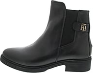 Tommy Hilfiger Bottines Femme TH Leather Flat Boot en Cuir, Noir (Black), 36 EU