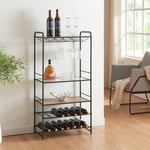 Casier à vin Hustadvika métal mdf verre 120 x 61 x 33 cm noir effet chêne transparent [en.casa]