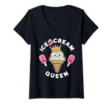 Womens Ice cream Queen Funny summer ice cream birthday V-Neck T-Shirt