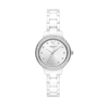 Emporio Armani Montre à trois aiguilles, en céramique, blanc et argenté, pour femme, AR70013