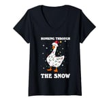 Womens Honking Through The Snow Christmas Silliest Goose Santa V-Neck T-Shirt